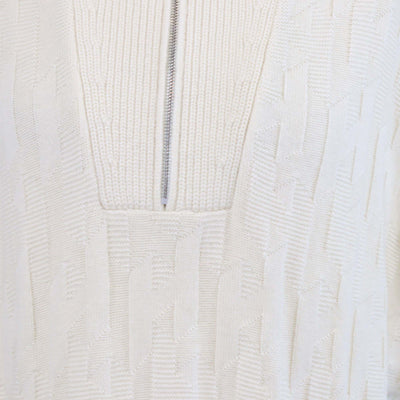 Hermes Cream Knitted Wool H All over Short Sleeve Half Zip Sweater Dress