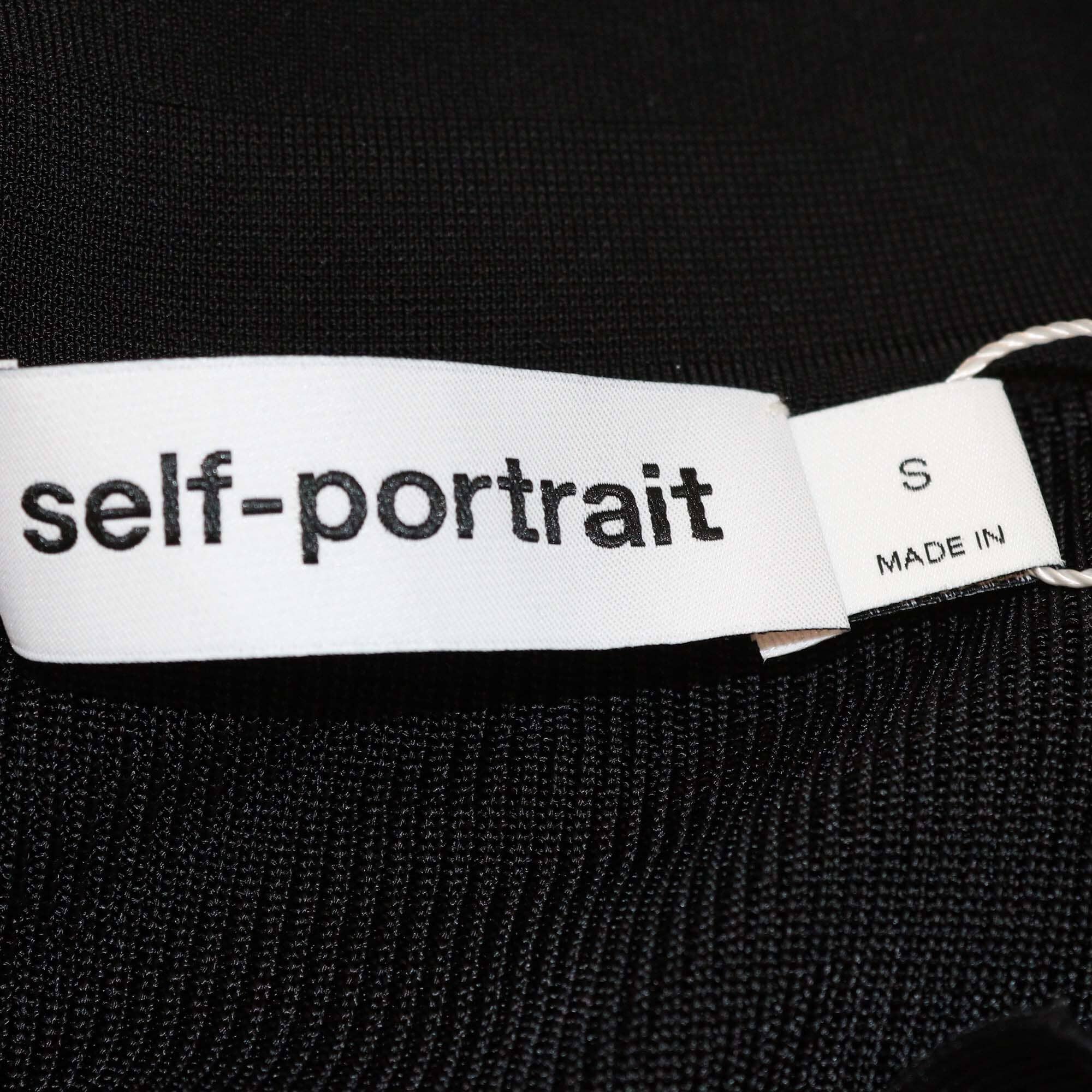Self Portrait Black Knit Viscose Long Sleeve Bodysuit Womens Self Portrait 
