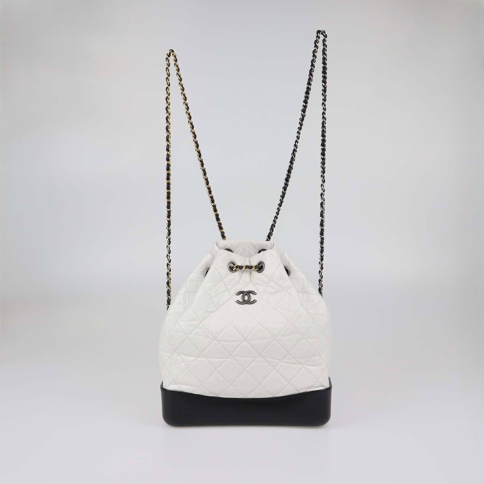 Chanel White/Black Aged Quilted Leather Small Gabrielle Backpack