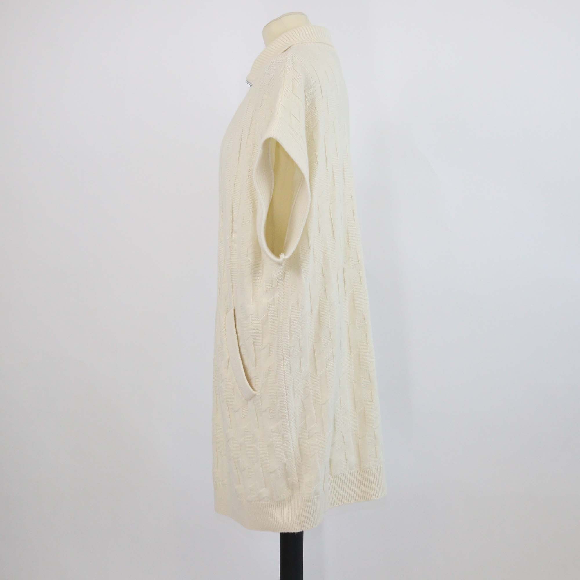 Hermes Cream Knitted Wool H All over Short Sleeve Half Zip Sweater Dress
