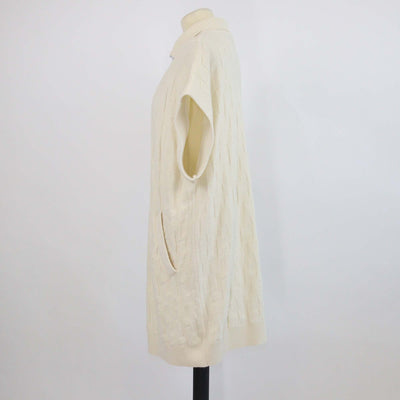 Hermes Cream Knitted Wool H All over Short Sleeve Half Zip Sweater Dress