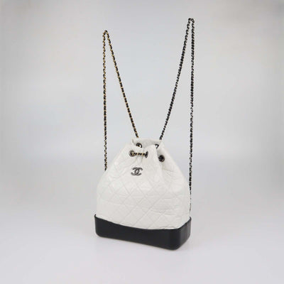 Chanel White/Black Aged Quilted Leather Small Gabrielle Backpack