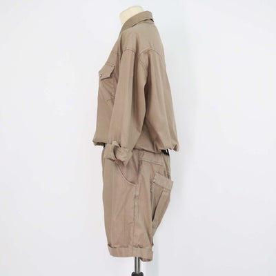 Brunello Cucinelli Beige Cotton Beaded Belted Short Jumpsuit