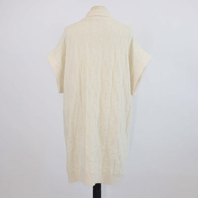 Hermes Cream Knitted Wool H All over Short Sleeve Half Zip Sweater Dress
