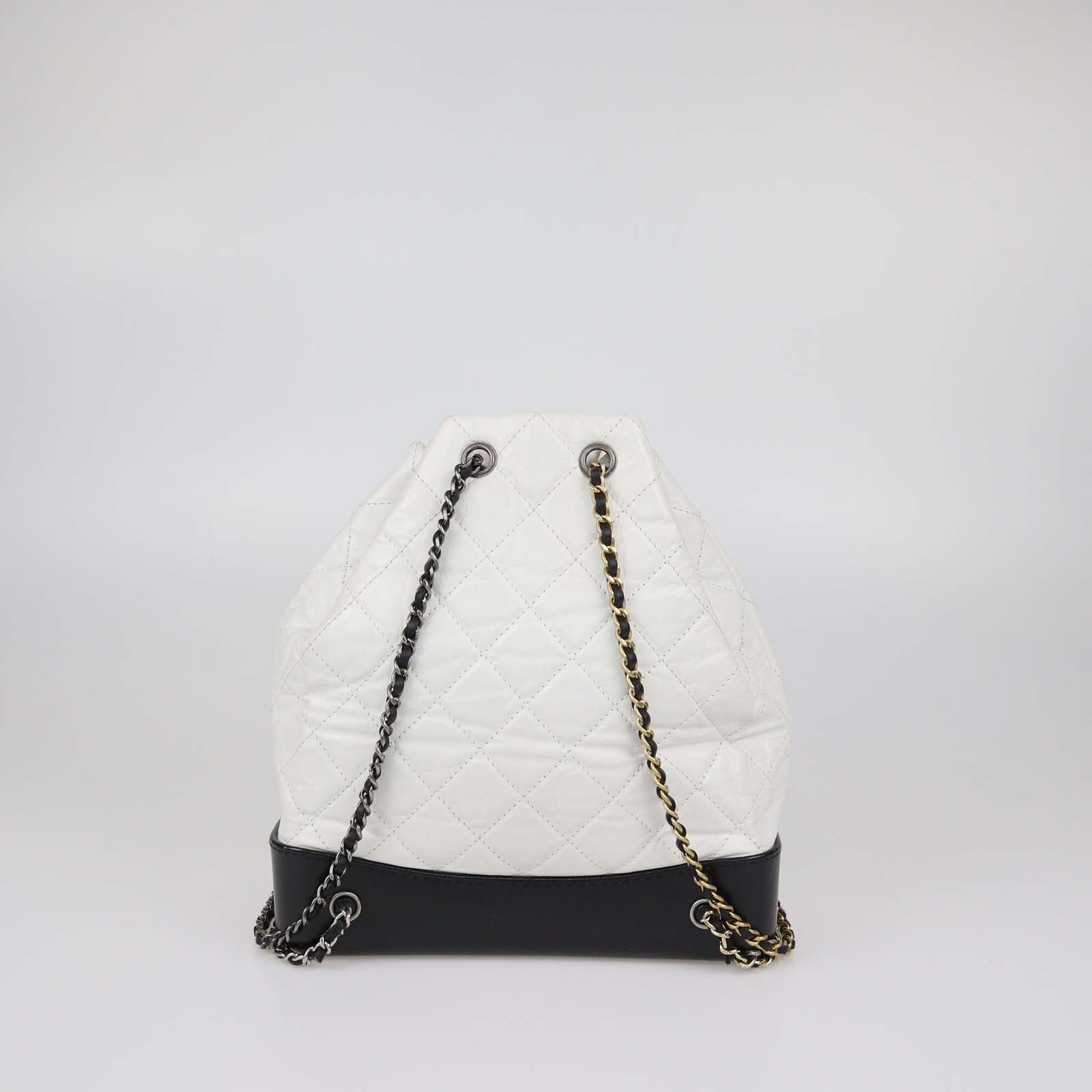 Chanel White/Black Aged Quilted Leather Small Gabrielle Backpack