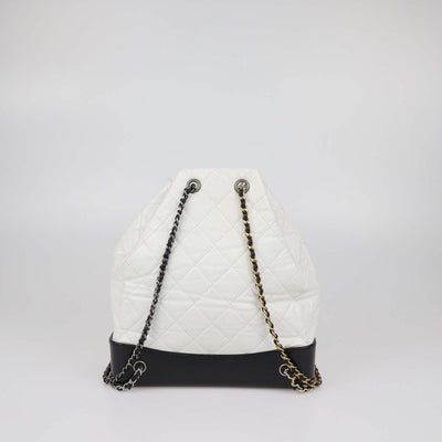 Chanel White/Black Aged Quilted Leather Small Gabrielle Backpack