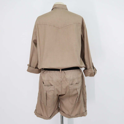 Brunello Cucinelli Beige Cotton Beaded Belted Short Jumpsuit