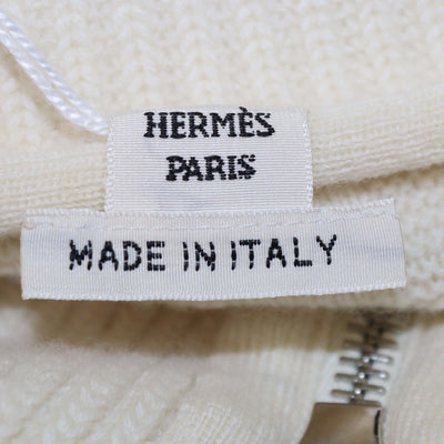Hermes Cream Knitted Wool H All over Short Sleeve Half Zip Sweater Dress