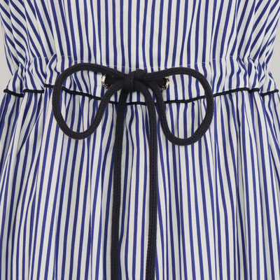 Tommy Hilfiger Blue/White Cotton Striped Pleated Sleeveless Maxi Dress Womens Tommy Hilfiger 