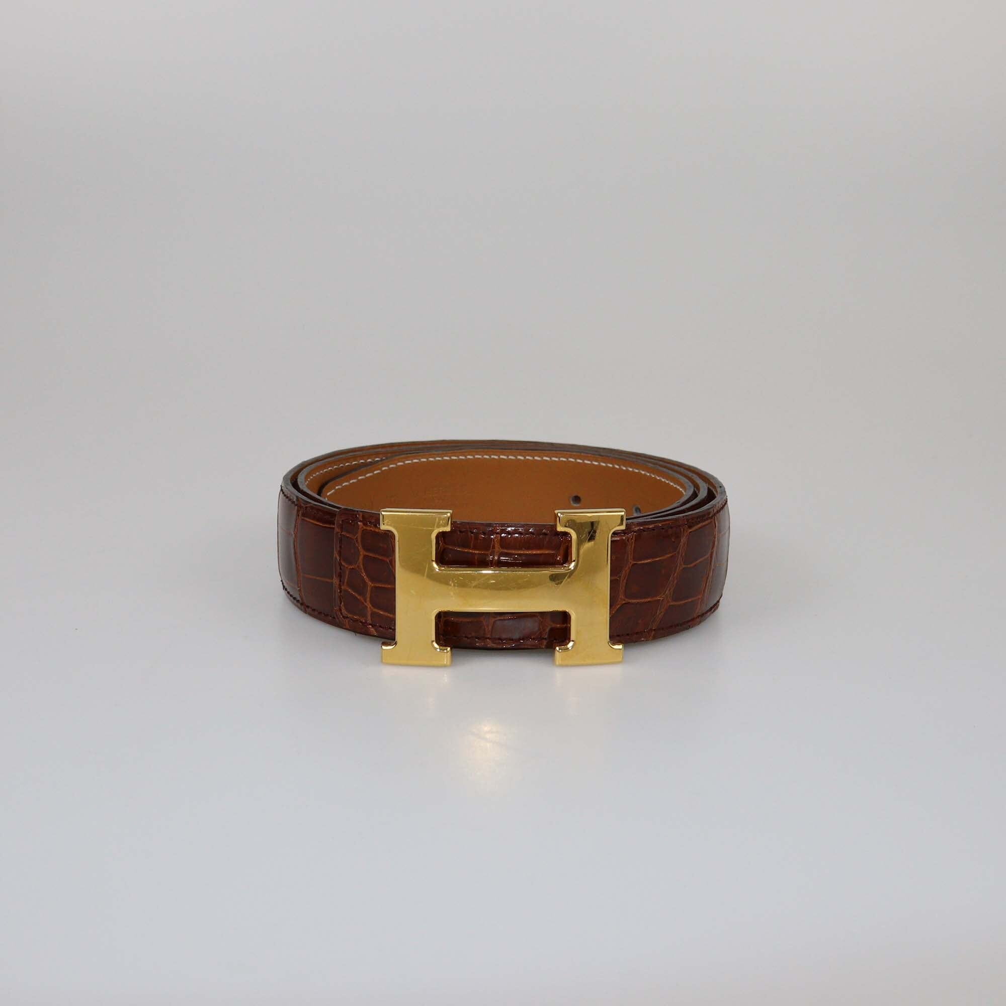 Hermes Miel Shine Crocodile Porosus H Buckle Belt Womens Hermes 