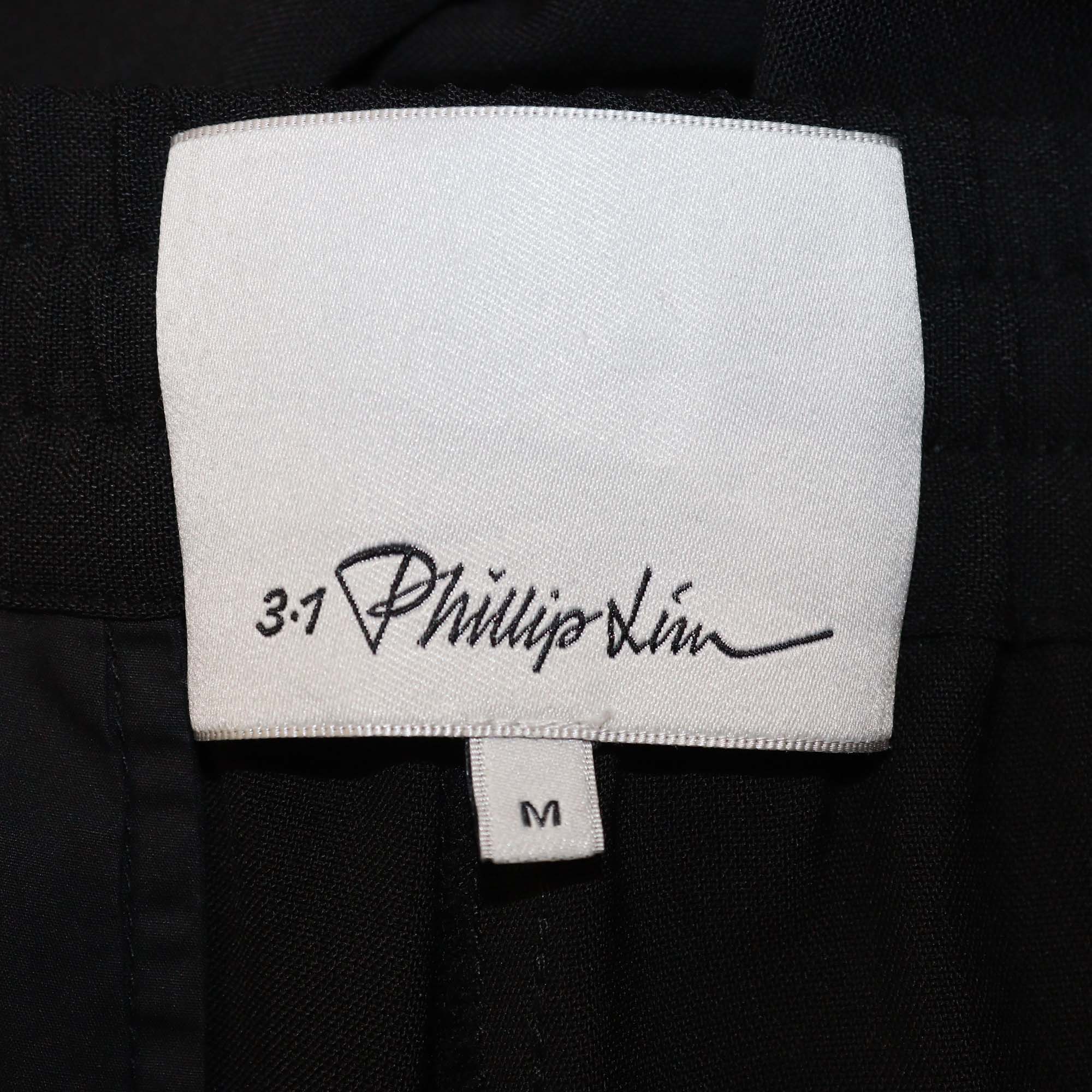 3.1 Phillip Lim Black Blend Wool Button Detail Drawstring Pants