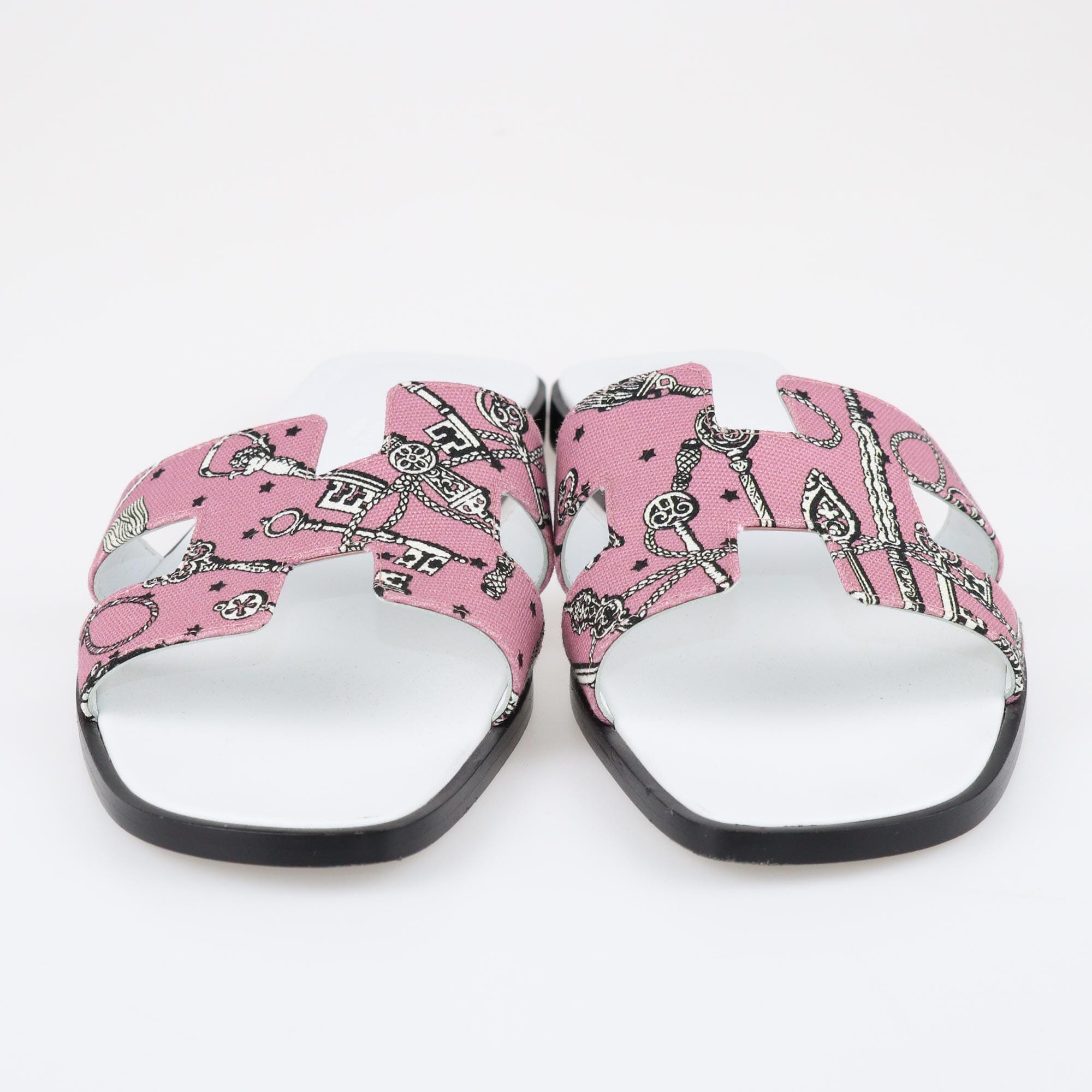 Hermes Pink Les Cles Bandana Oran Sandals Shoes Hermes 