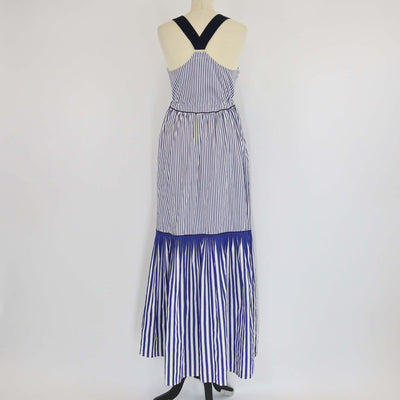 Tommy Hilfiger Blue/White Cotton Striped Pleated Sleeveless Maxi Dress Womens Tommy Hilfiger 