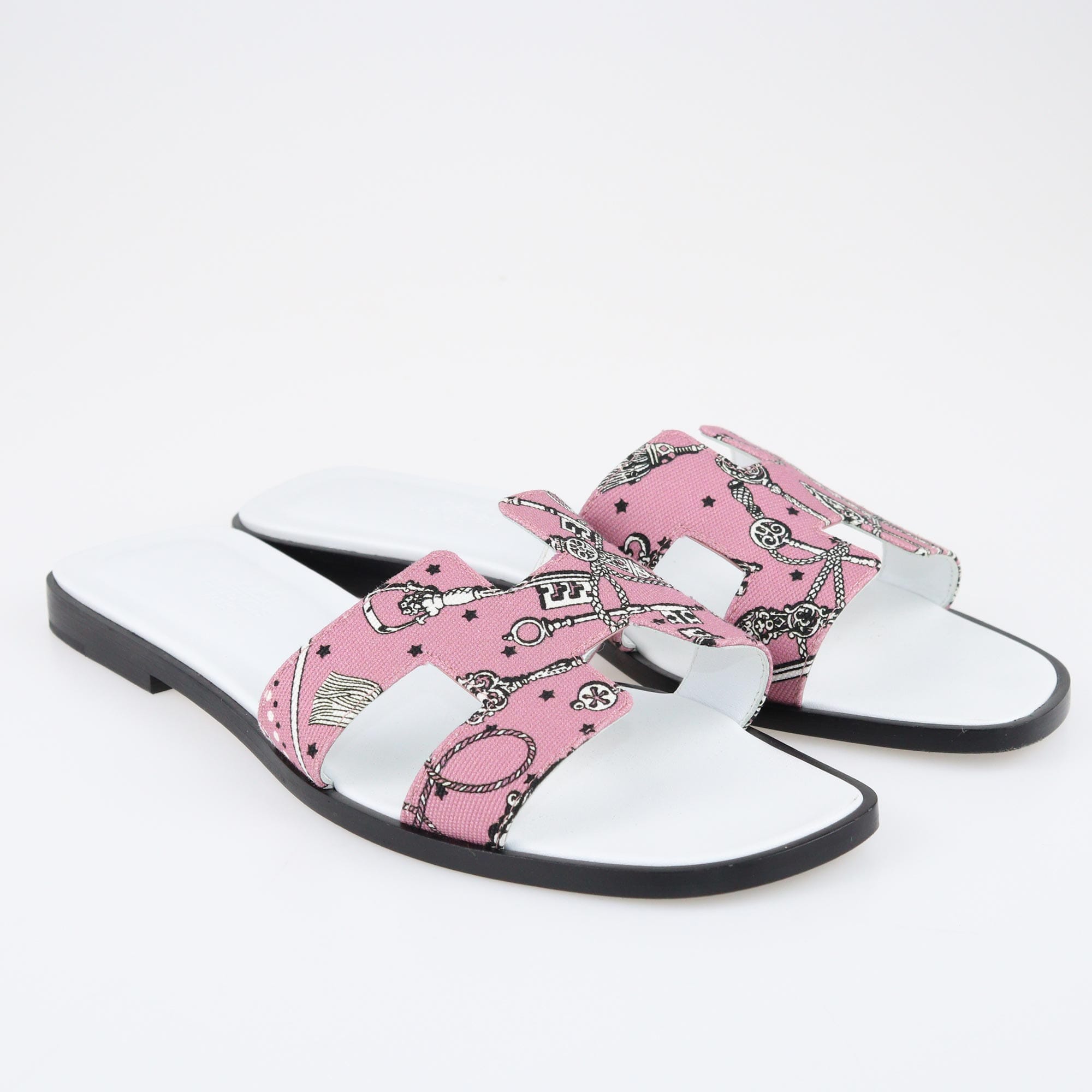 Hermes Pink Les Cles Bandana Oran Sandals Shoes Hermes 