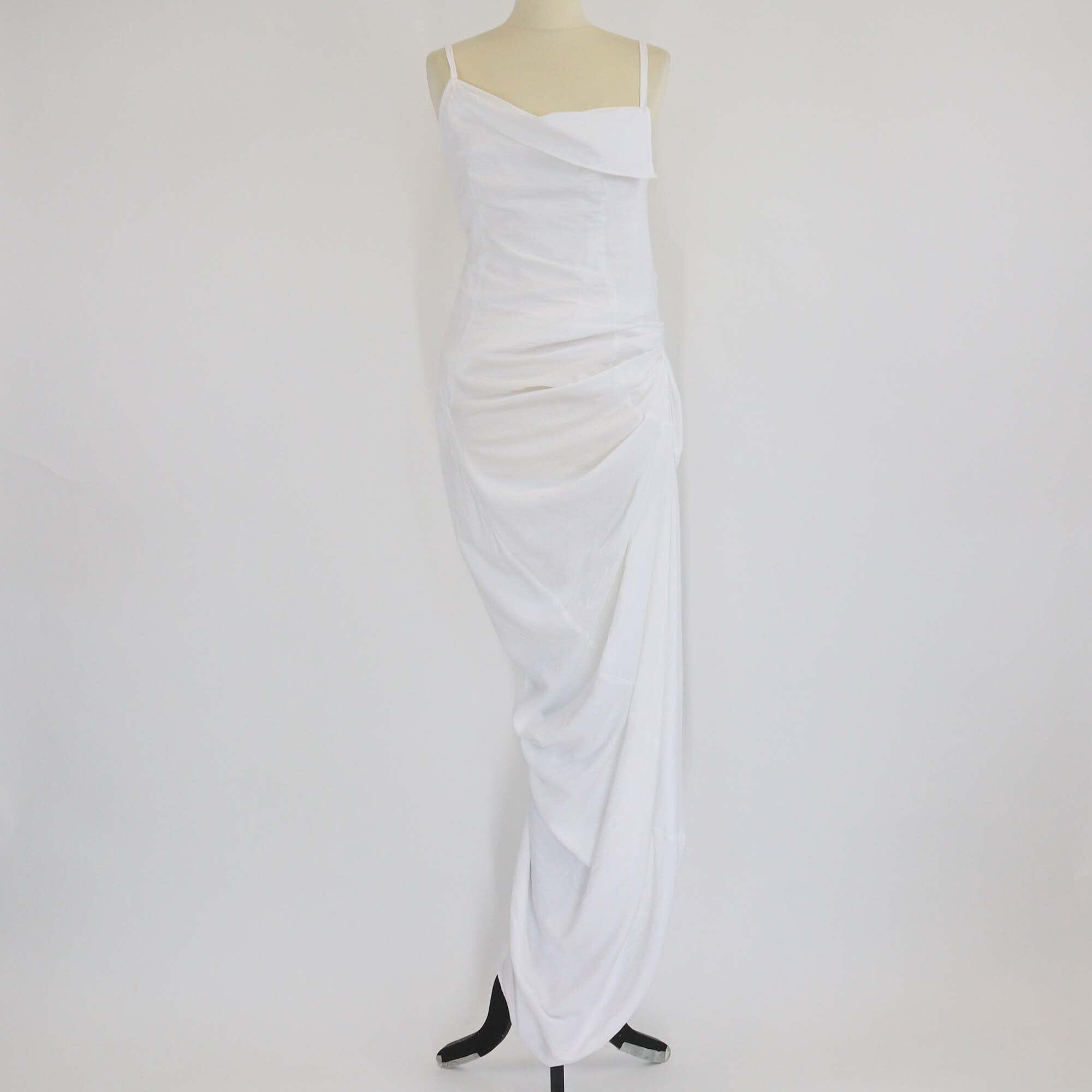 Jacquemus White Viscose Asymmetric Draped Long The Saudade Dress Womens Jacquems 