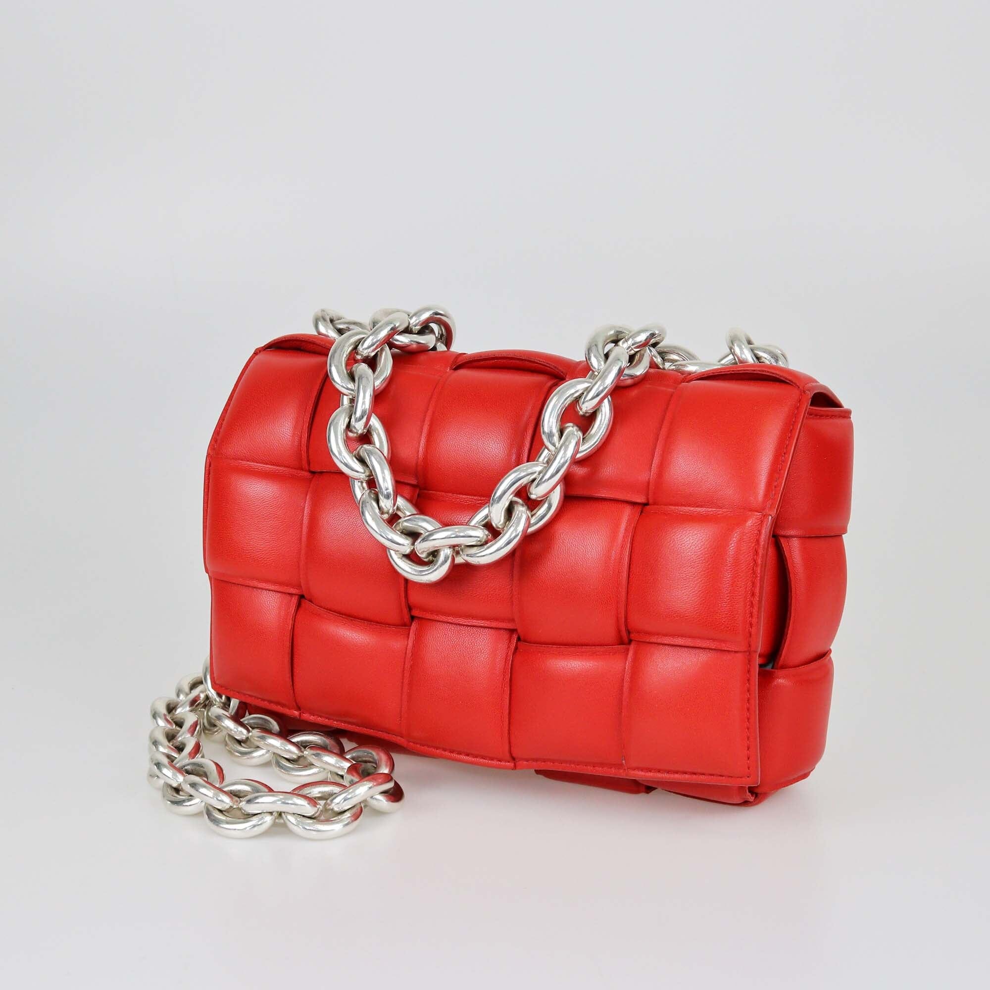 Bottega Veneta Red Padded Chain Cassette Shoulder Bag Womens Bottega Veneta 