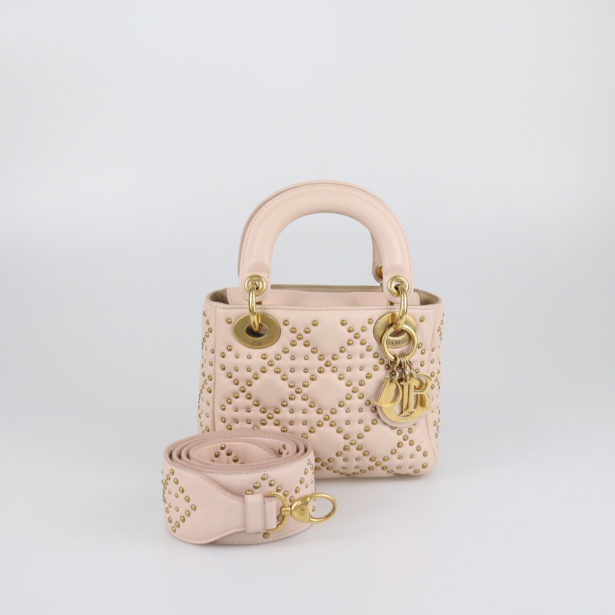 Christian Dior Light Pink Mini Studded Lady Dior Tote Womens Christian Dior 
