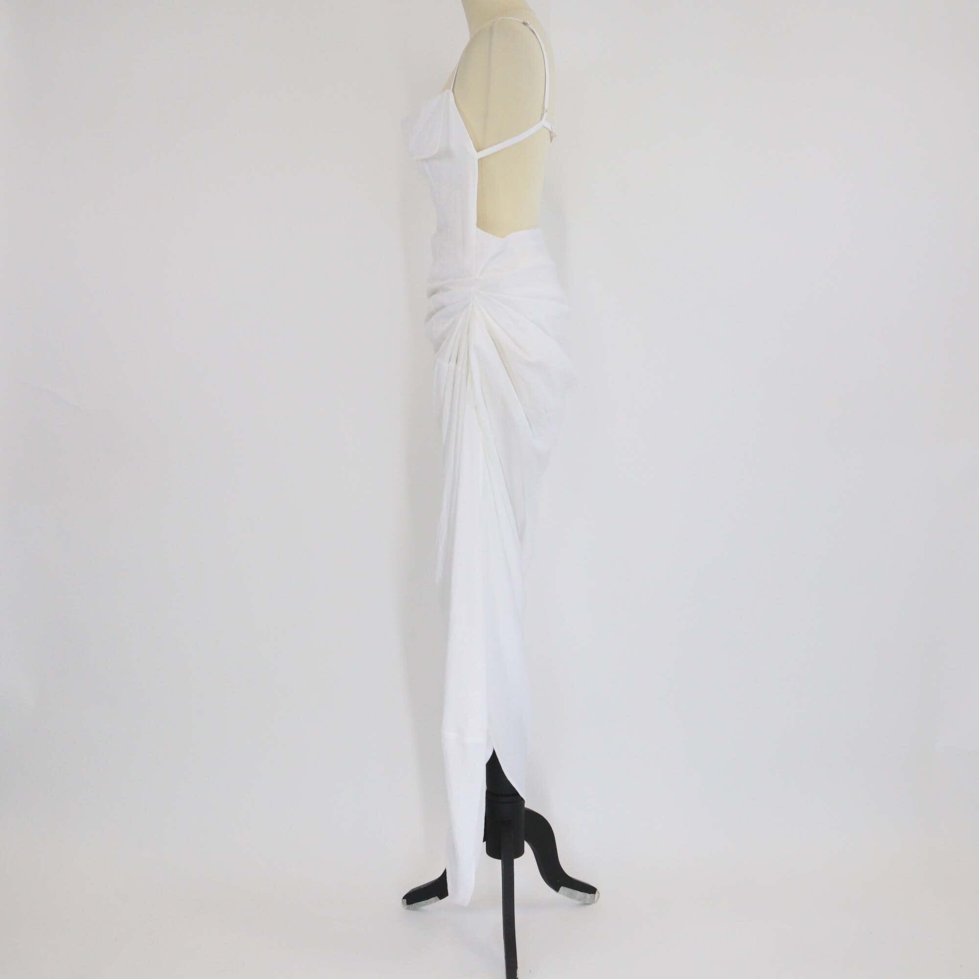 Jacquemus White Viscose Asymmetric Draped Long The Saudade Dress Womens Jacquems 