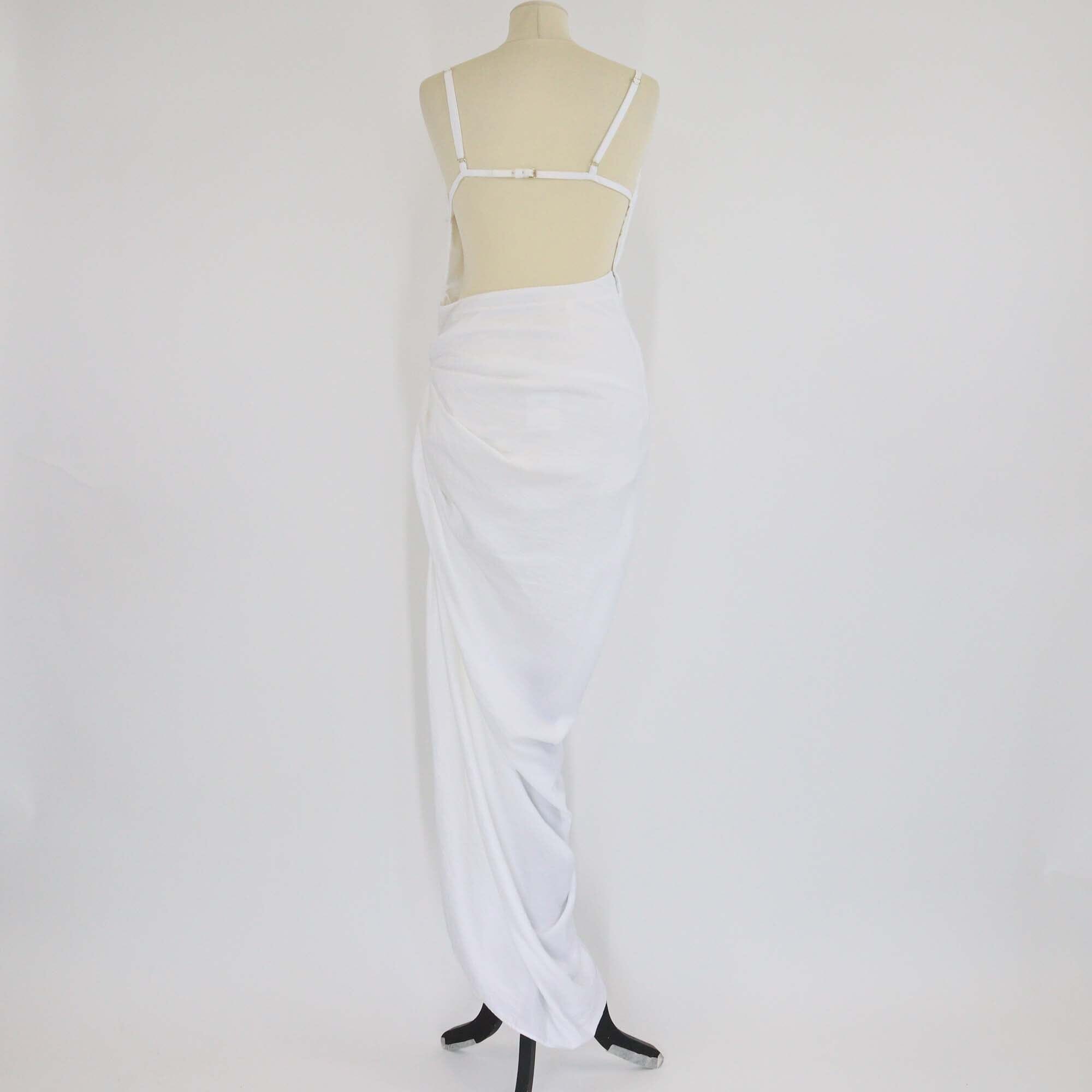 Jacquemus White Viscose Asymmetric Draped Long The Saudade Dress Womens Jacquems 