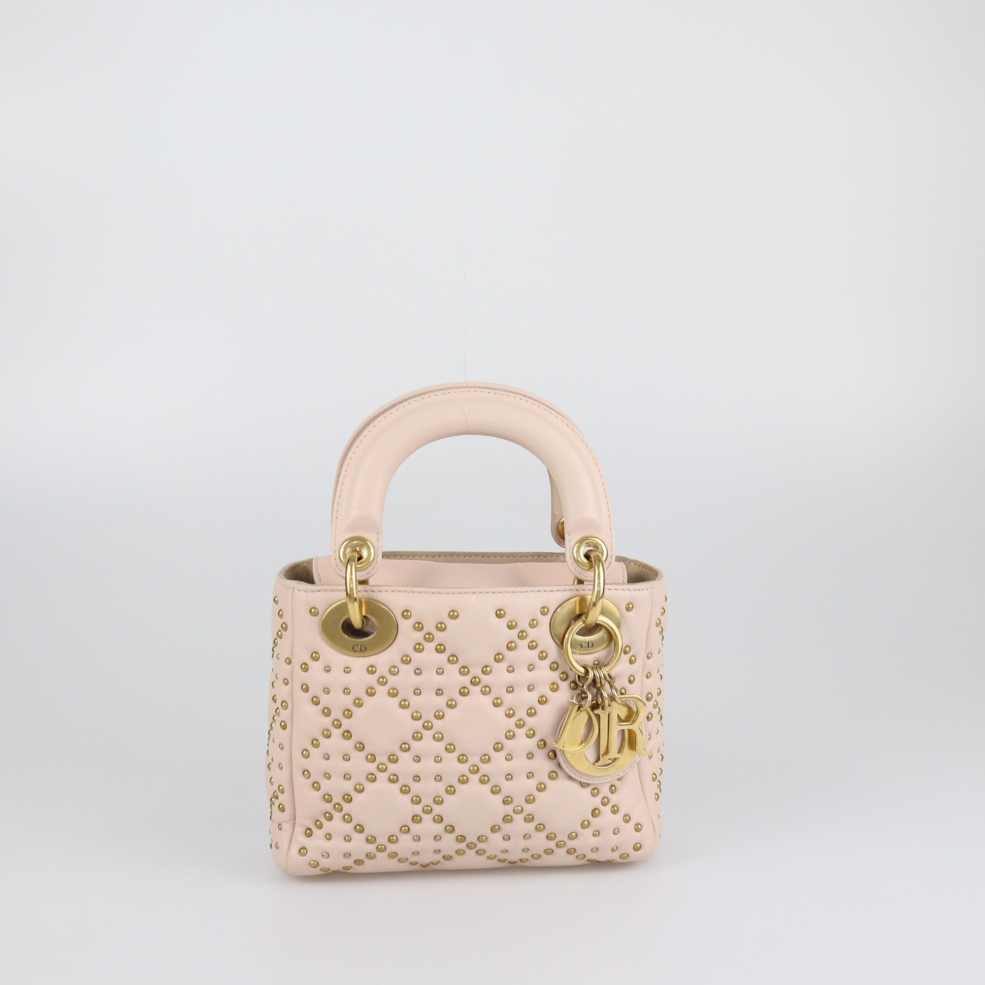 Christian Dior Light Pink Mini Studded Lady Dior Tote Womens Christian Dior 