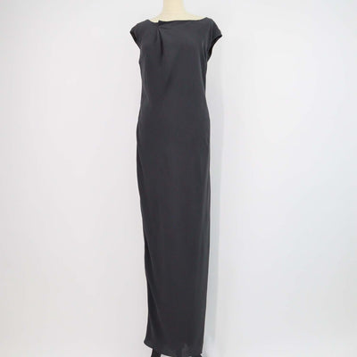 Brunello Cucinelli Dark Grey Silk Beaded Strap Sleeveless Maxi Dress