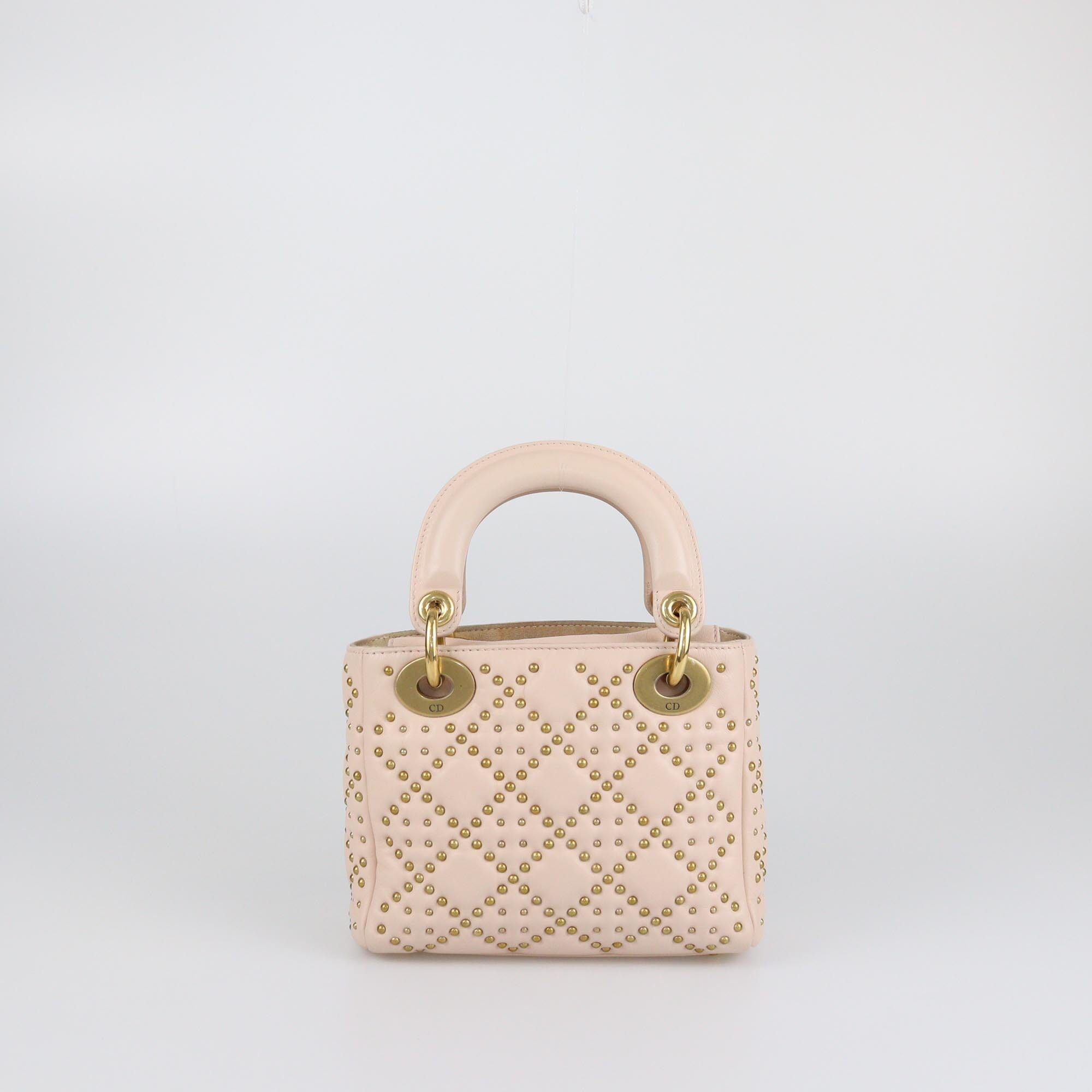Christian Dior Light Pink Mini Studded Lady Dior Tote Womens Christian Dior 