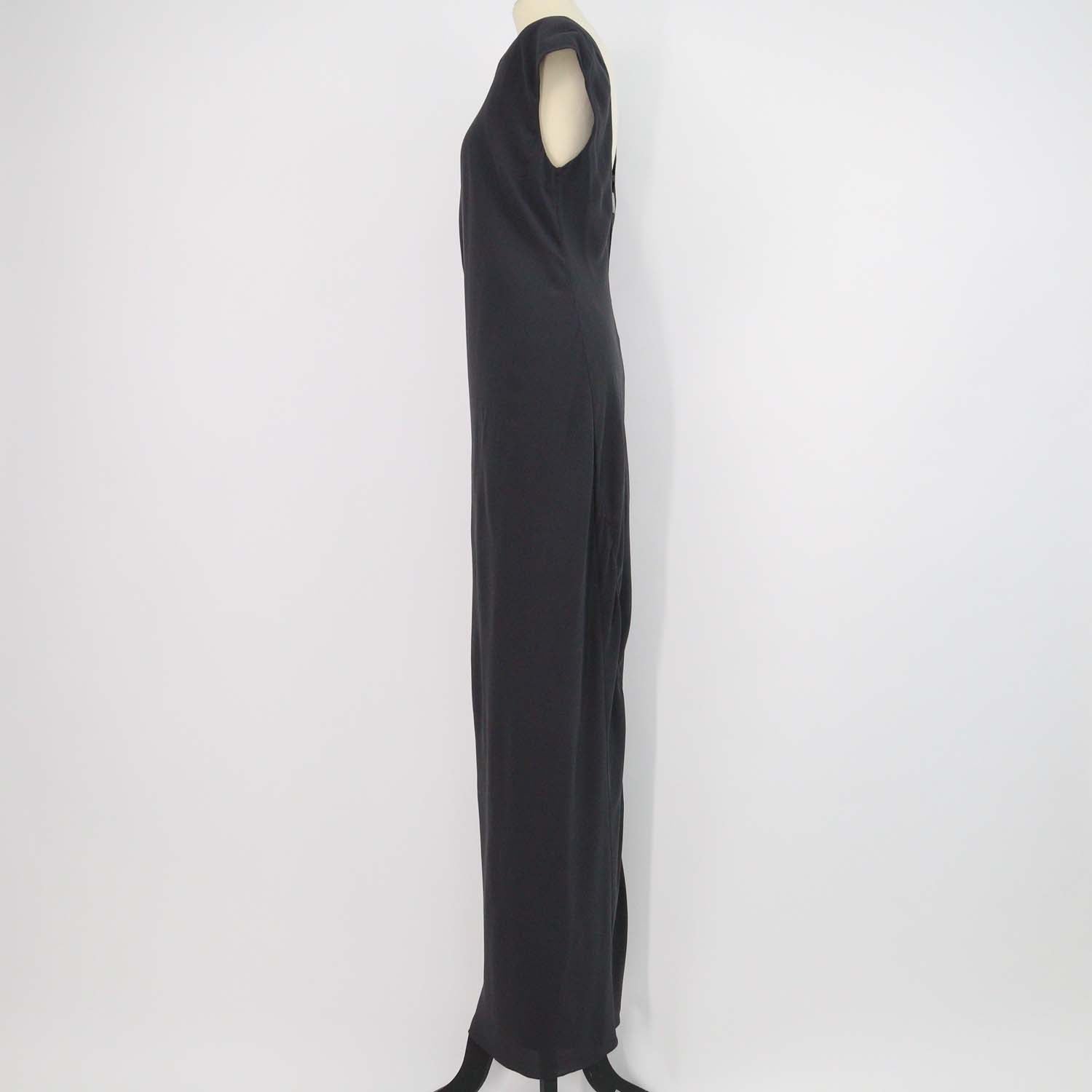 Brunello Cucinelli Dark Grey Silk Beaded Strap Sleeveless Maxi Dress