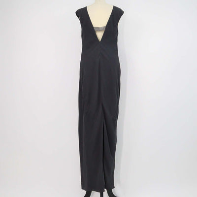 Brunello Cucinelli Dark Grey Silk Beaded Strap Sleeveless Maxi Dress