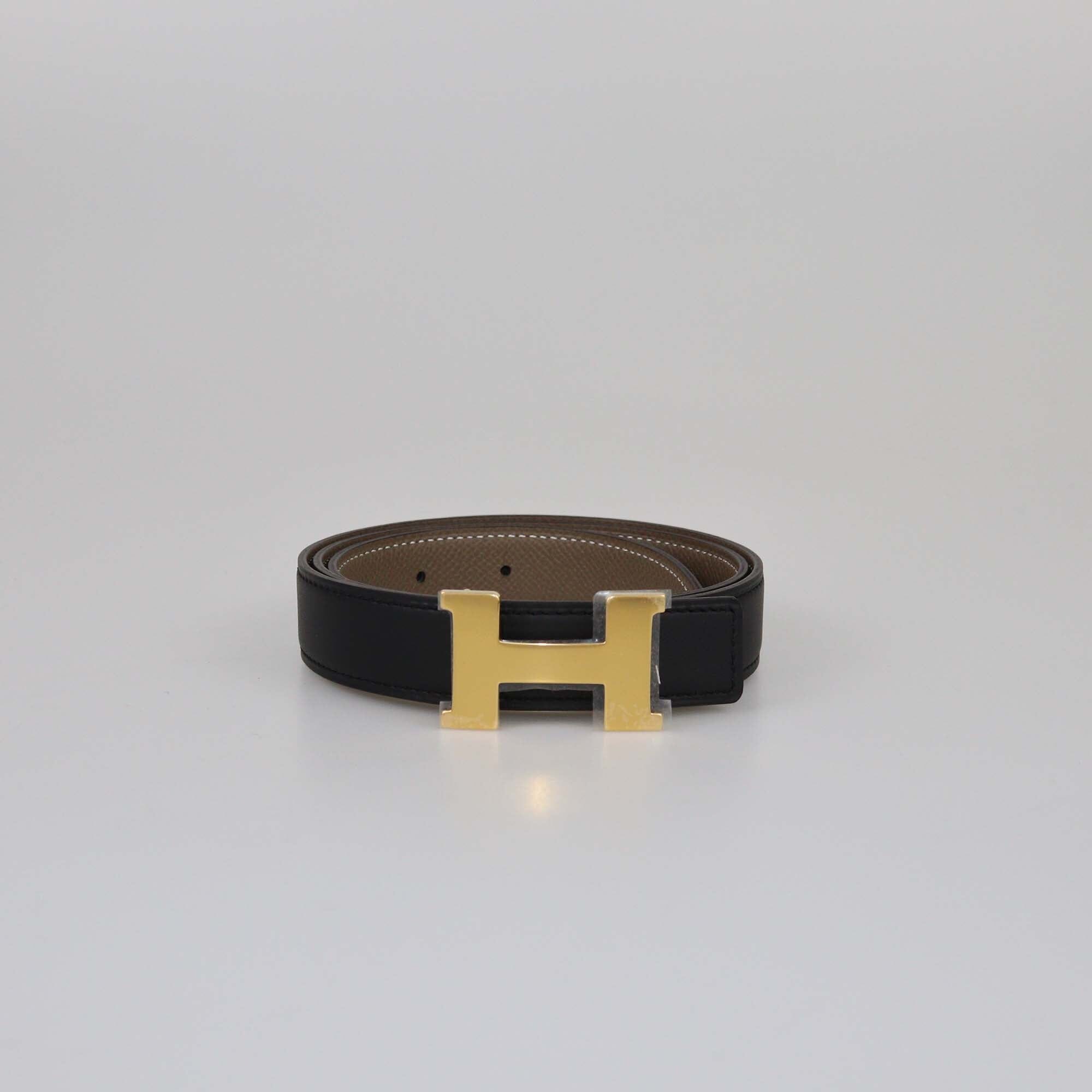 Hermes Black/Etoupe Swift & Epsom Mini Constance Reversible Belt Womens Hermes 