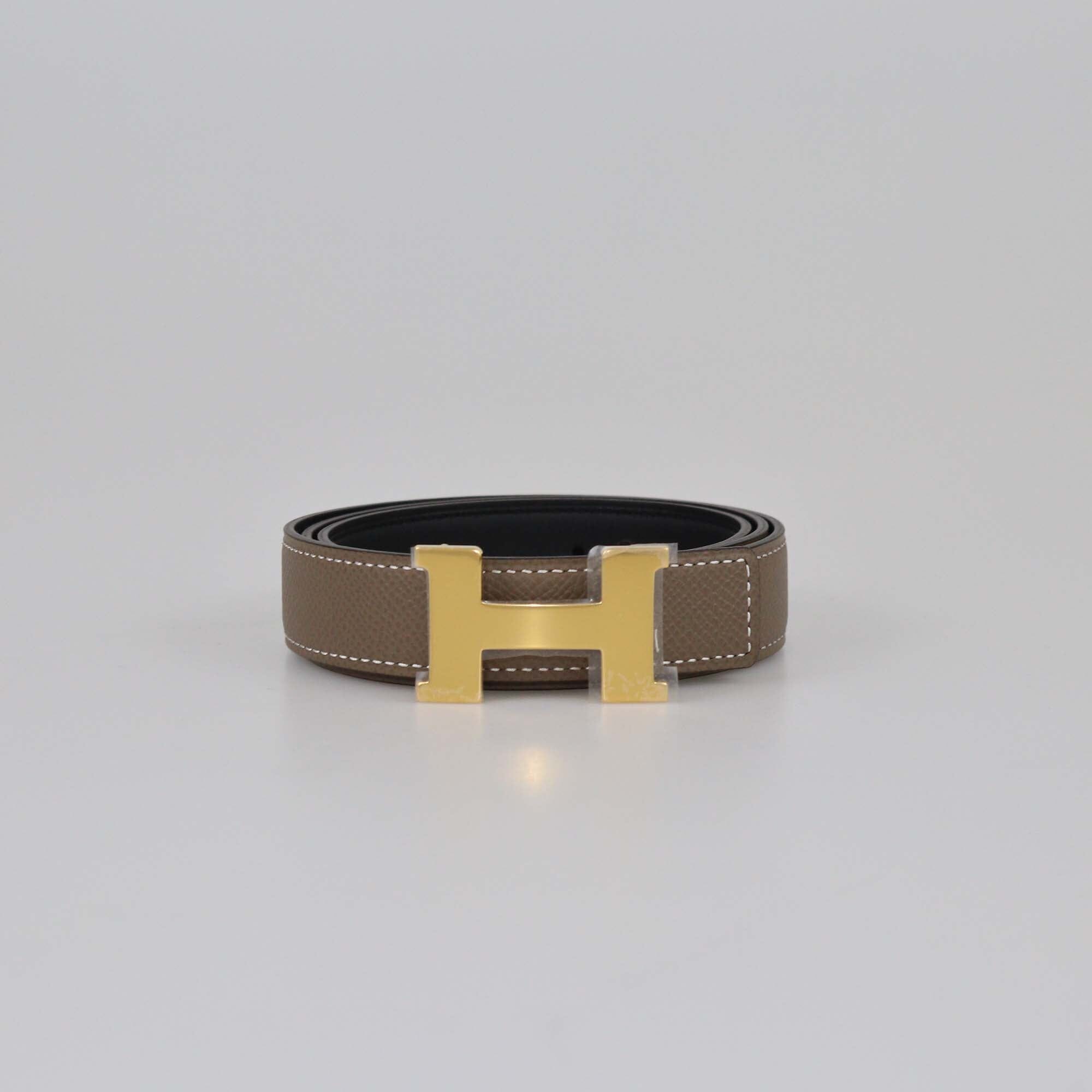 Hermes Black/Etoupe Swift & Epsom Mini Constance Reversible Belt Womens Hermes 