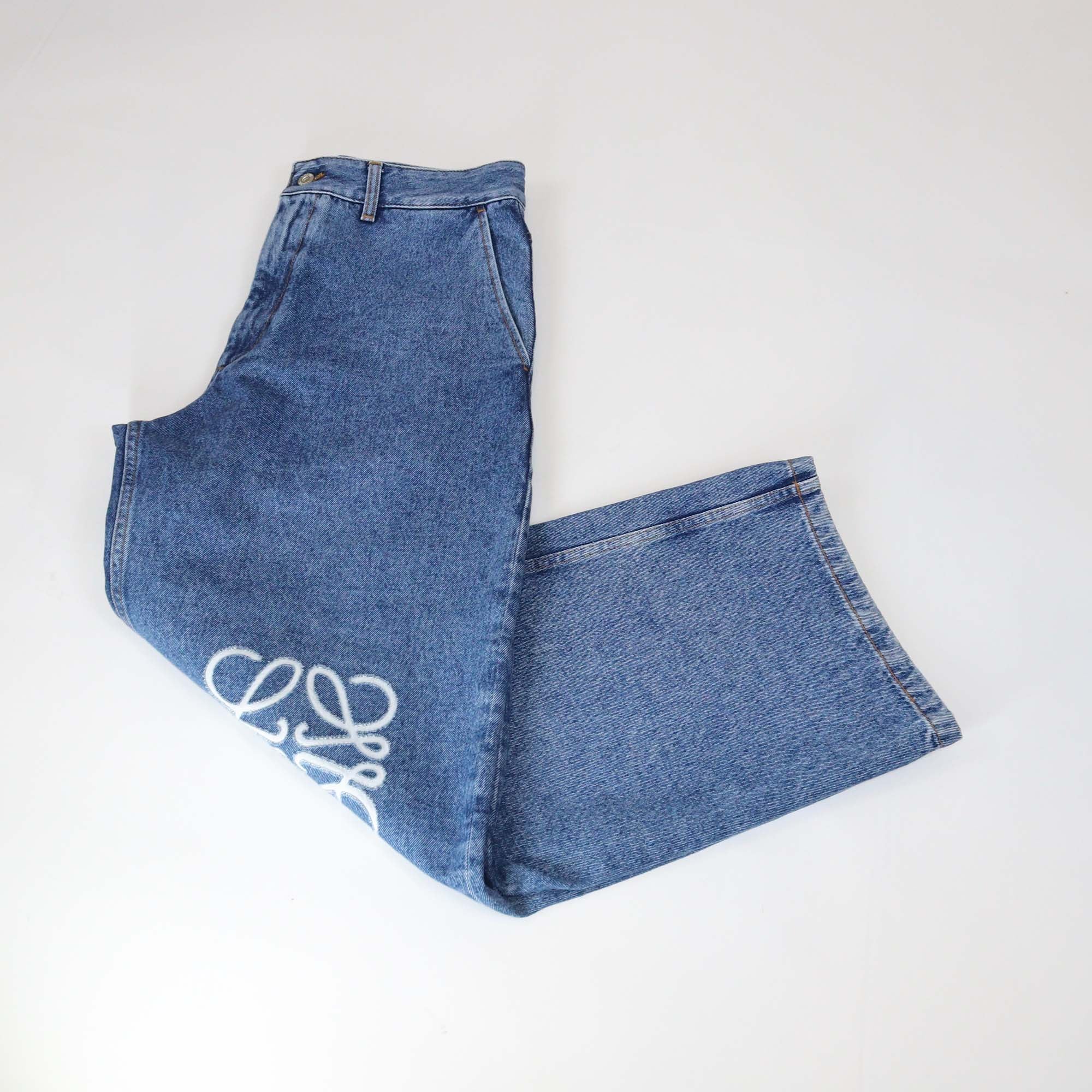 Loewe Blue Denim Anagram Baggy Pants