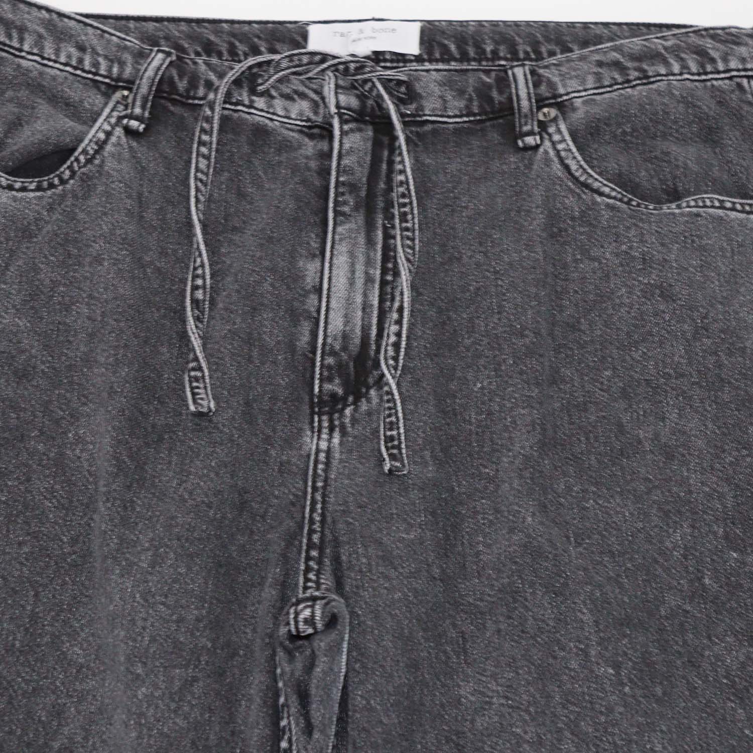 Rag & Bone Wash Black Denim Phoebe Drawstring Wide Leg Pants