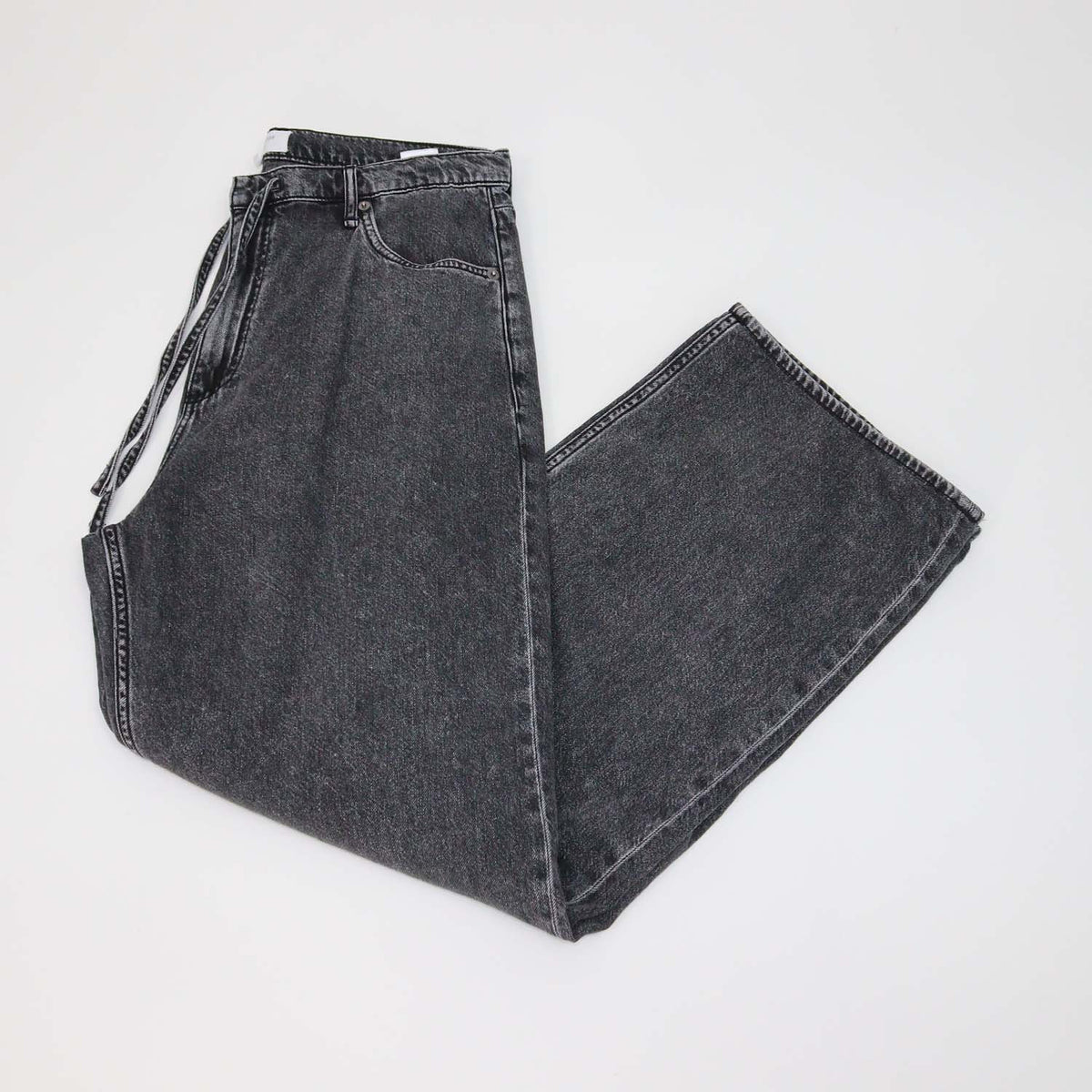Rag & Bone Wash Black Denim Phoebe Drawstring Wide Leg Pants