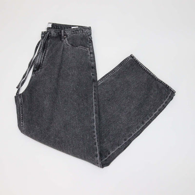 Rag & Bone Wash Black Denim Phoebe Drawstring Wide Leg Pants