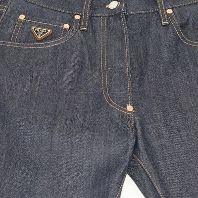 Prada Dark Blue Denim Button Fly Straight Pants Womens Prada 