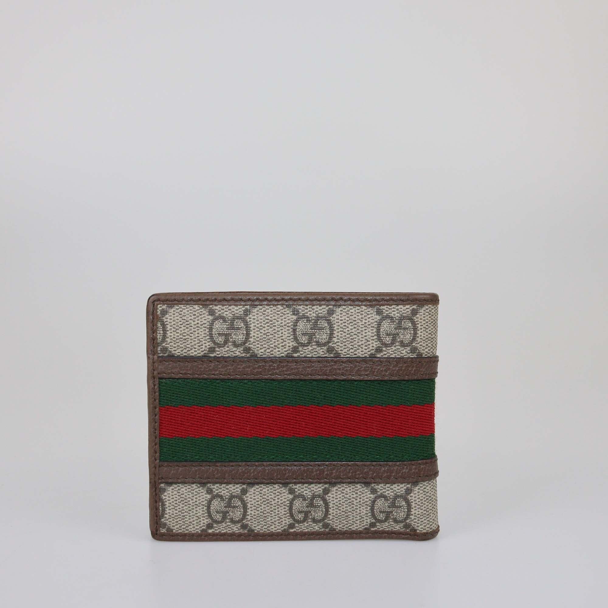 Gucci Brown/Beige GG Supreme Ophidia Bifold Wallet Mens Gucci 