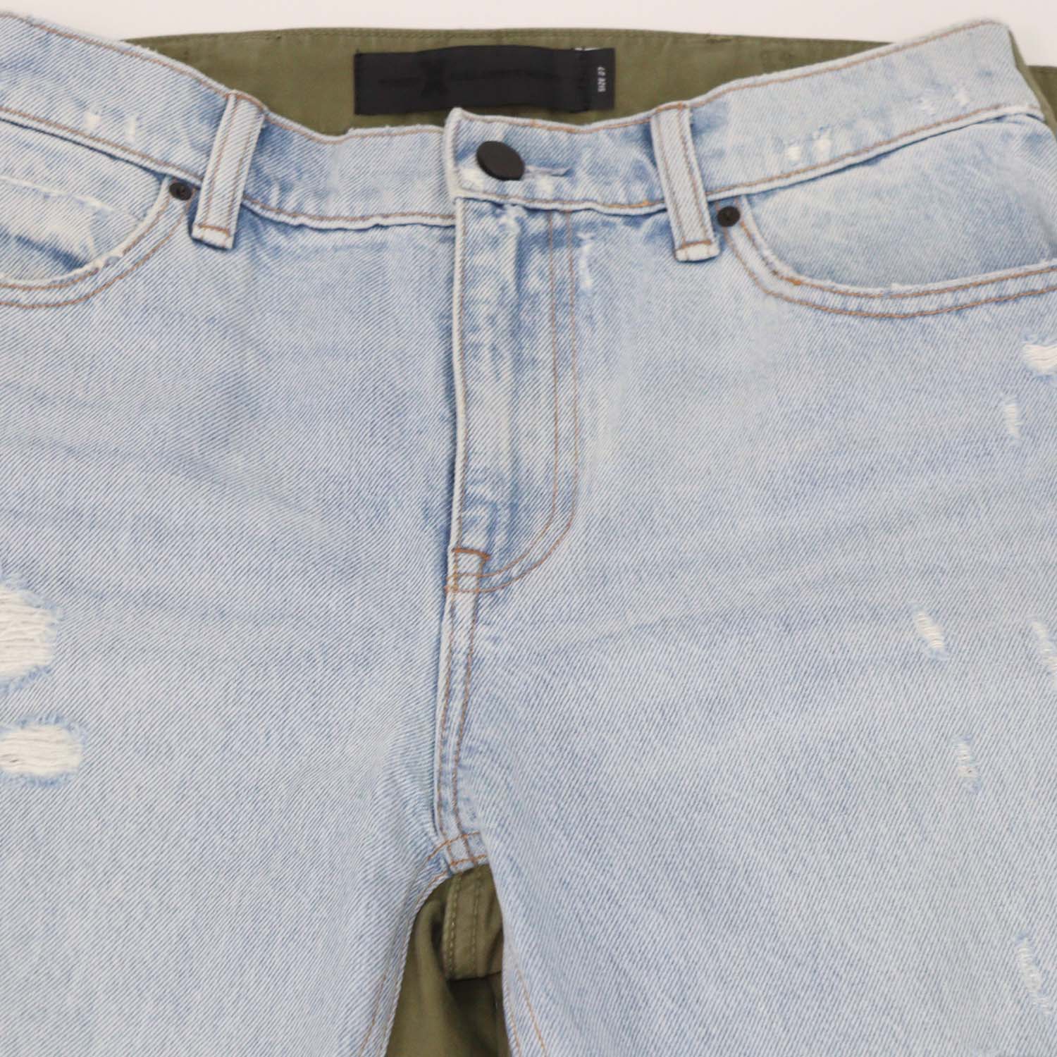Denim X Alexander Wang Washed Blue/Khaki Slack Mix Distressed Pants
