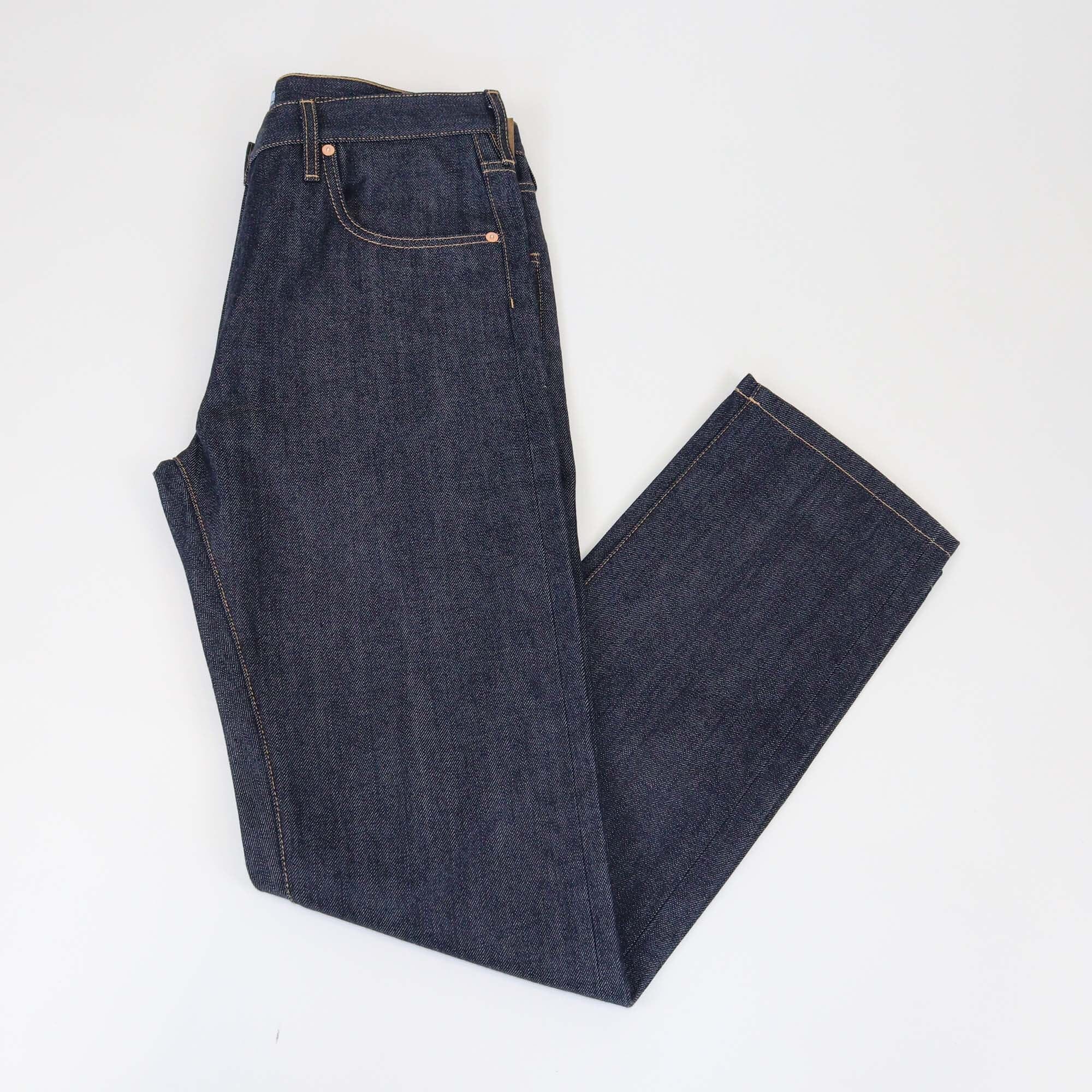 Prada Dark Blue Denim Button Fly Straight Pants Womens Prada 