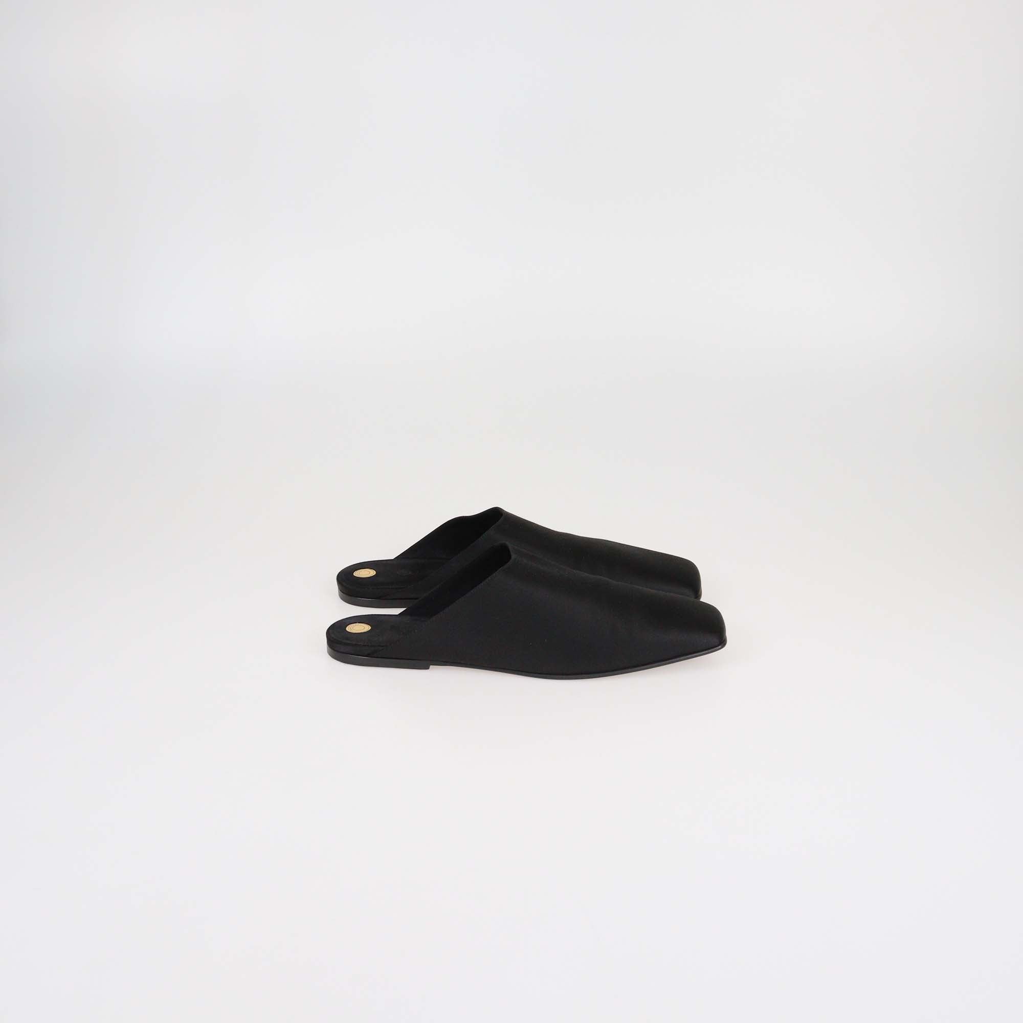 Loro Piana Black Satin Alba Flat Mules