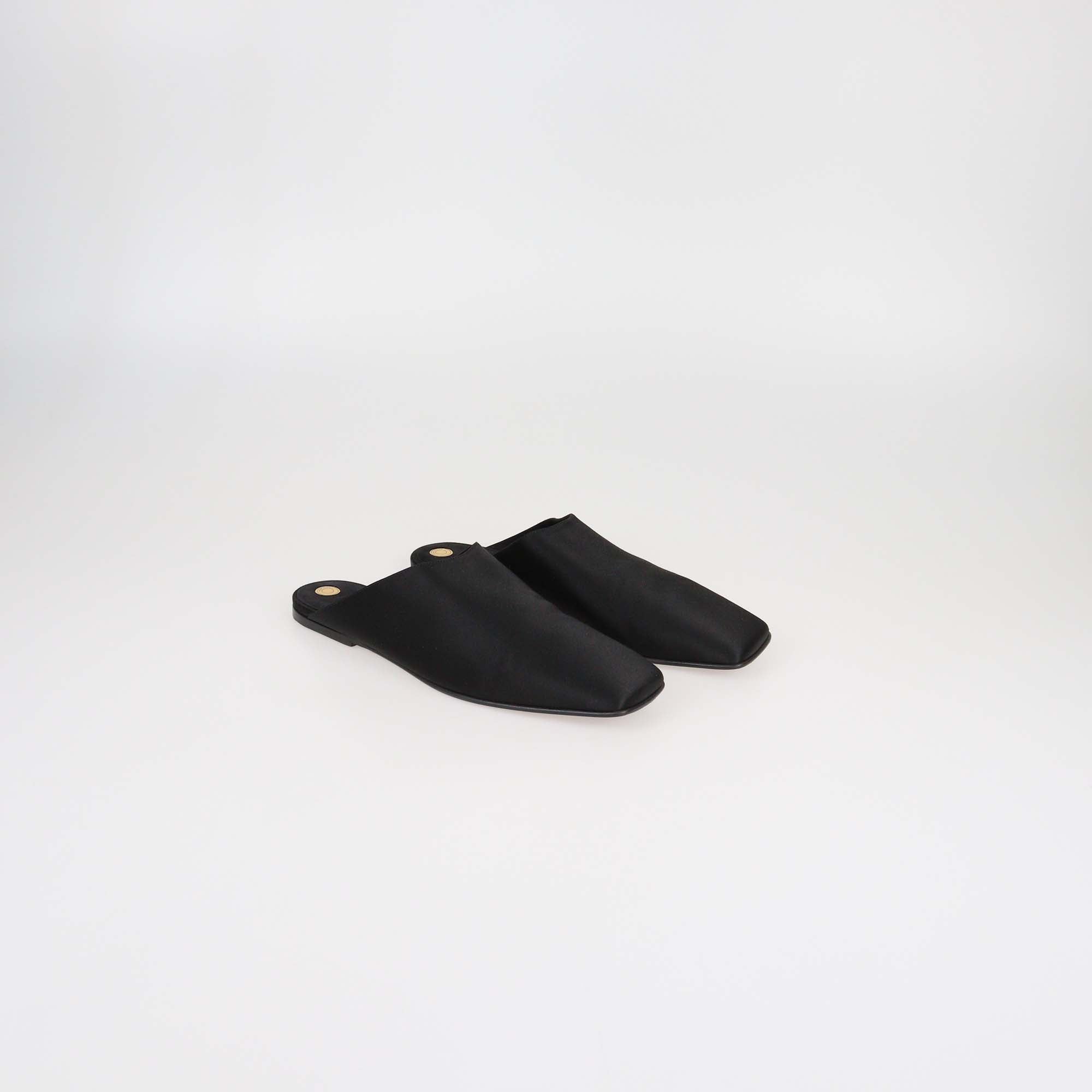Loro Piana Black Satin Alba Flat Mules