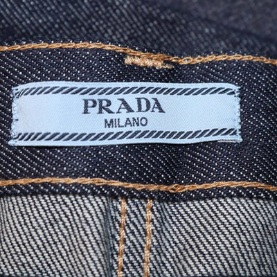 Prada Dark Blue Denim Button Fly Straight Pants Womens Prada 