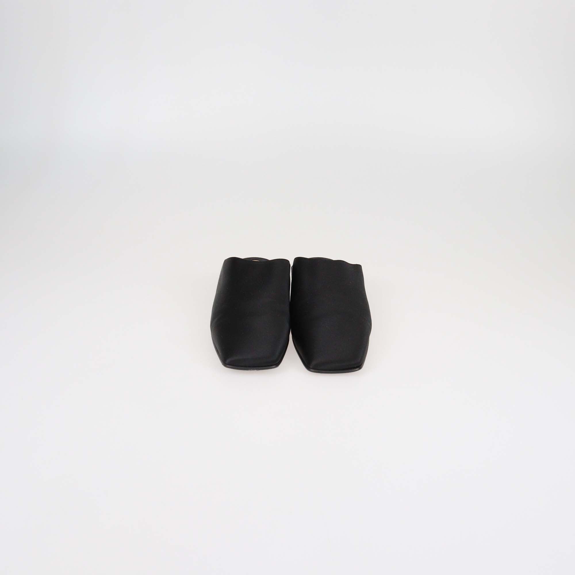 Loro Piana Black Satin Alba Flat Mules
