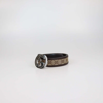 Gucci Brown/Beige GG Canvas and Leather Interlocking G Buckle Belt