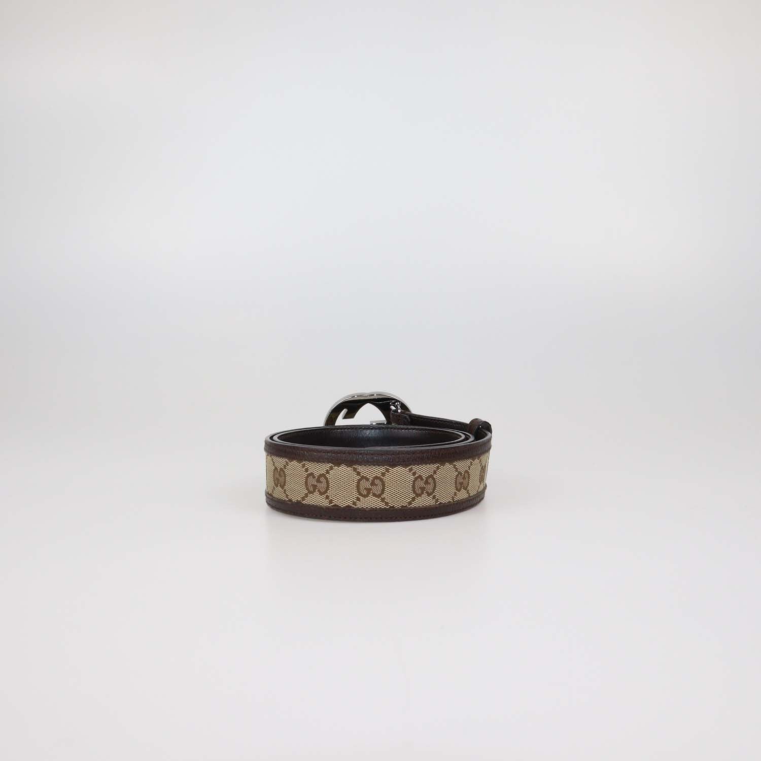 Gucci Brown/Beige GG Canvas and Leather Interlocking G Buckle Belt