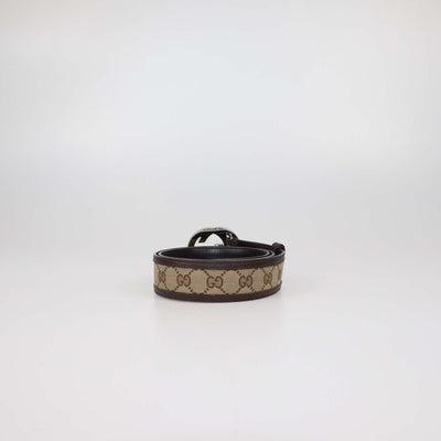 Gucci Brown/Beige GG Canvas and Leather Interlocking G Buckle Belt