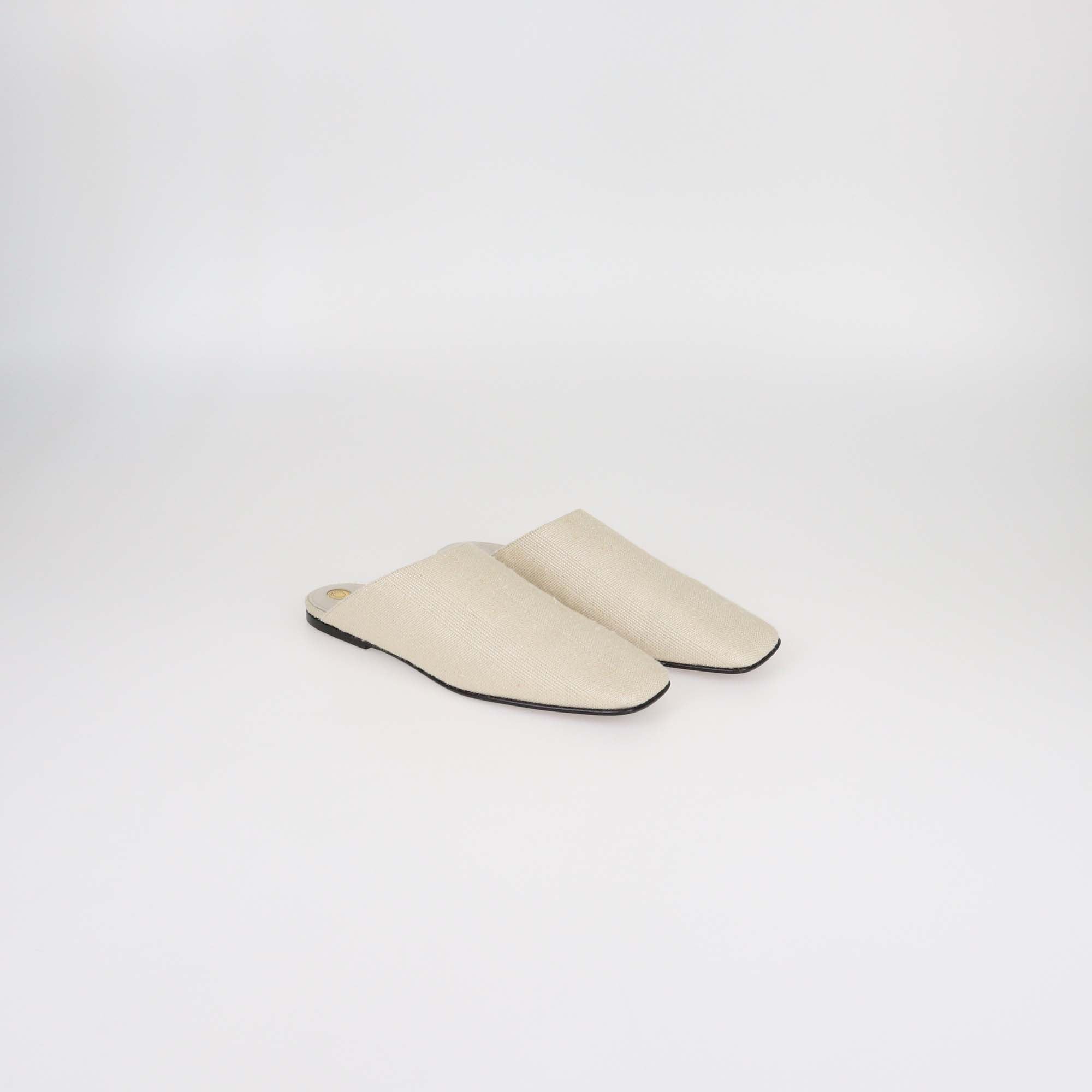 Loro Piana Beige Canvas Alba Flat Mules