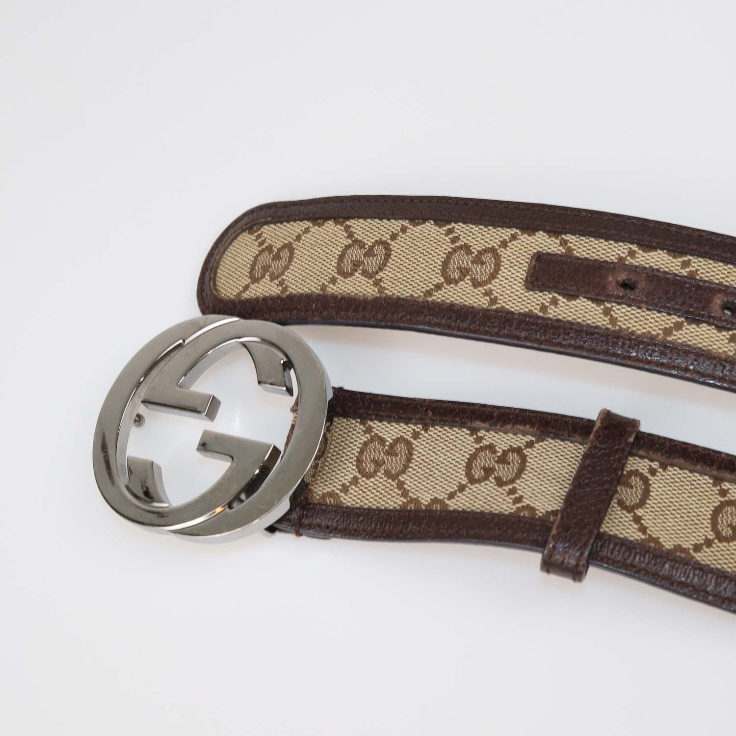 Gucci Brown/Beige GG Canvas and Leather Interlocking G Buckle Belt