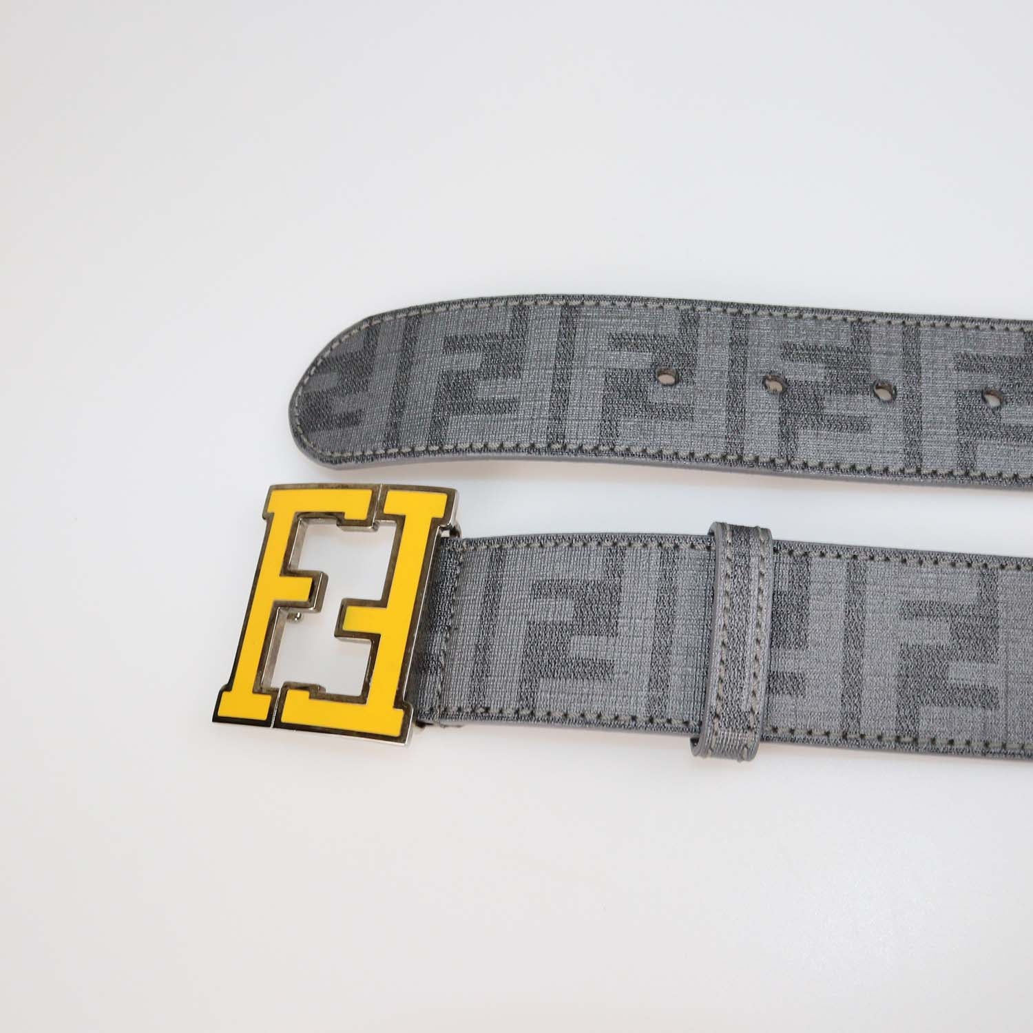 Fendi Grey Zucca Coated Canvas Enamel FF Buckle Belt