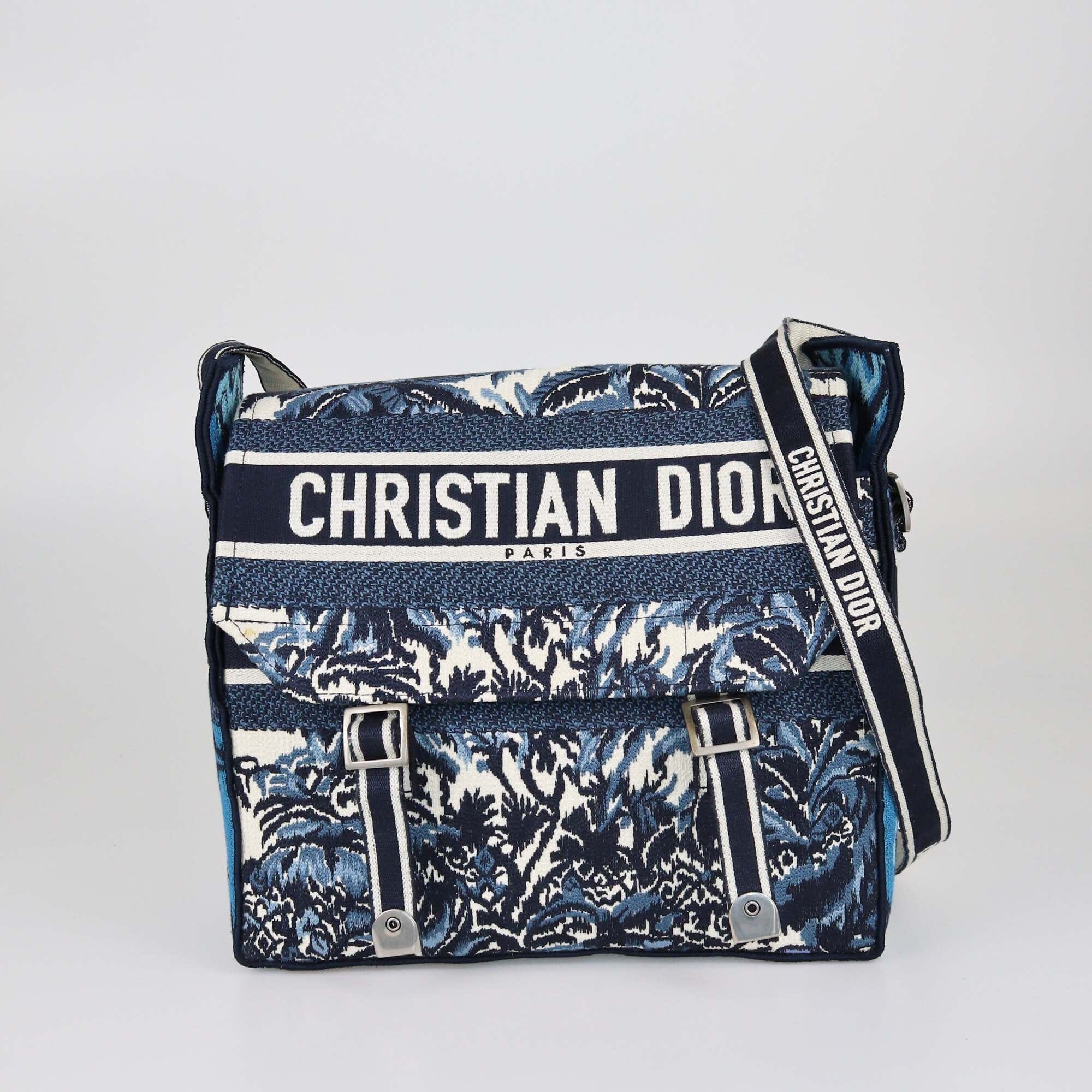 Christiasn Dior Blue Oblique Embroidered Medium Diorcamp Messenger Bag Womens Christian Dior 