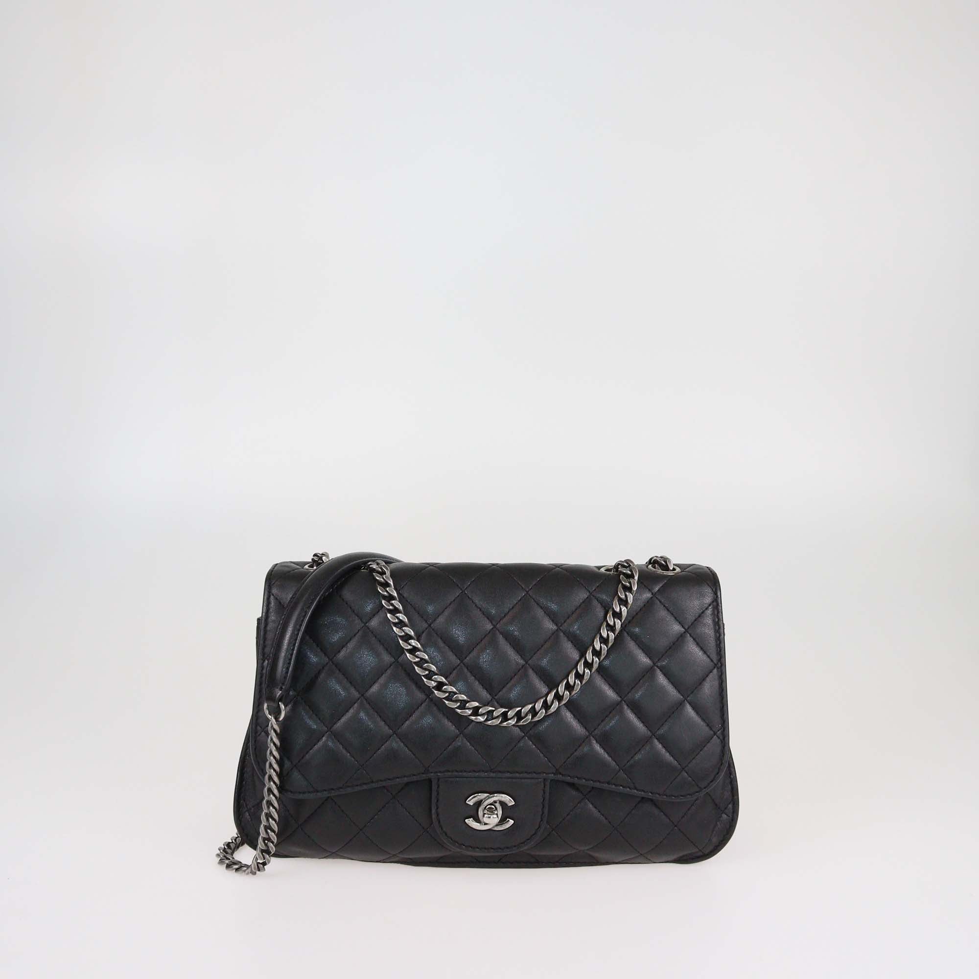 Chanel Black Quilted Leather Double Compartment Flap Bag